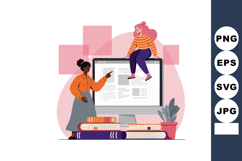 Diverse women collaborating on computer screen with books an Product Image 1