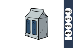 Milk carton container with blue windows simple hand drawn st Product Image 1