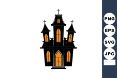 Haunted house with glowing windows and gothic style silhouet Product Image 1