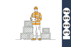 Construction worker wearing safety gear with boxes in wareho Product Image 1