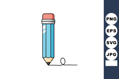 Pencil with pink eraser drawing a looped line blue wooden ar Product Image 1