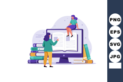 Digital learning concept with woman reading online book on c Product Image 1