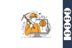Cryptocurrency miner with pickaxe and helmet mining bitcoin Product Image 1