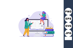 Online learning concept with people and digital book on comp Product Image 1