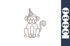 Monkey wearing party hat simple line art style vector illust Product Image 1
