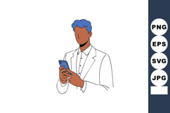 Young man with blue hair wearing white suit using smartphone Product Image 1