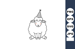 Sheep wearing party hat sitting with legs crossed cute carto Product Image 1