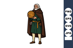 Medieval explorer holding globe in cloak with green robe and Product Image 1