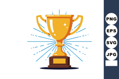 Gold trophy cup shining with rays on brown base for award wi Product Image 1