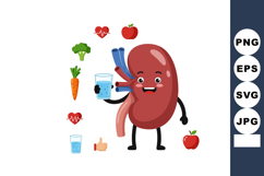 Healthy kidney character holding glass of water with fruits Product Image 1