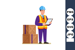 Construction worker wearing safety vest and helmet inspectin Product Image 1
