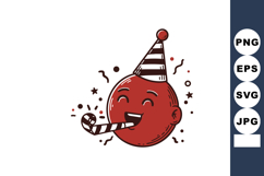 Red Smiling Party Balloon with Striped Hat and Party Horn Ce Product Image 1