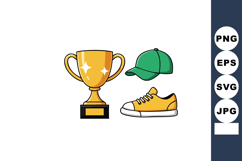 Sports trophy with green cap and yellow sneaker vector icons Product Image 1