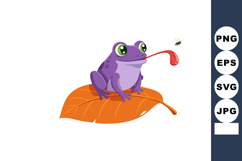 Purple frog sitting on orange leaf catching insect with long Product Image 1