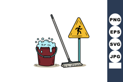 Cleaning bucket with foam mop and caution wet floor sign for Product Image 1