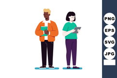 Two young people standing with digital tablet and book in ca Product Image 1