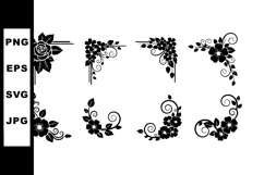 Floral corner decorative elements vector set with rose and s Product Image 1