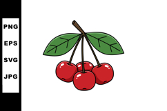 Cherry branch with red ripe cherries and green leaves vector Product Image 1