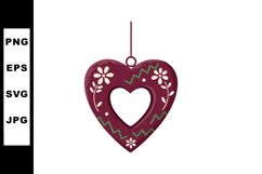 Decorative Hanging Heart Ornament with Floral Pattern in Bur Product Image 1