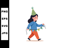 Child with party hat and festive bunting celebrating birthda Product Image 1