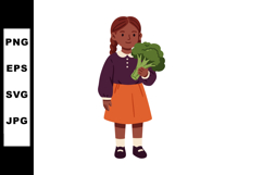 Girl holding fresh green broccoli vegetable healthy food vec Product Image 1