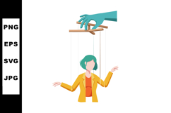 Woman Puppet Controlled by Hand Symbolizing Manipulation and Product Image 1