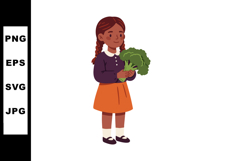 Girl holding fresh green broccoli vegetable standing smiling Product Image 1