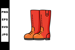 Red Rubber Boots Footwear Illustration with Orange Soles Vec Product Image 1