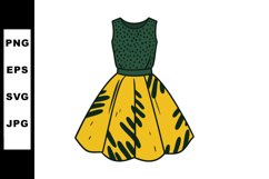 Sleeveless green and yellow patterned dress vector illustrat Product Image 1
