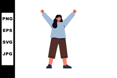 Woman celebrating success with raised hands wearing casual c Product Image 1