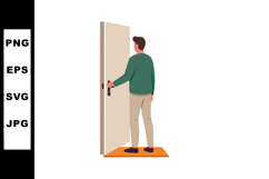 Man opening door entering room in casual clothing illustrati Product Image 1