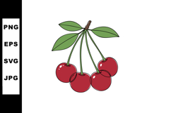 Red Cherry Fruit with Green Leaves Vector Illustration for F Product Image 1