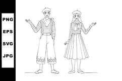 Male and female mime artists in traditional costumes perform Product Image 1