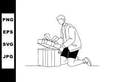 Young man opening gift box illustration with bow on top vect Product Image 1