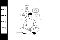 Young person sitting cross-legged with social media feedback Product Image 1