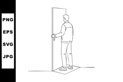 Man opening door simple line art vector illustration with mi Product Image 1