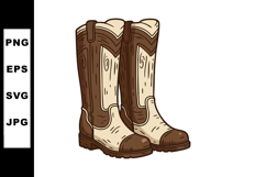 Cowboy boots leather western style footwear brown and beige Product Image 1