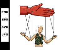 Puppet controlled by large red hand strings detailed vector Product Image 1