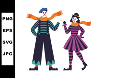 Mime artists wearing striped clothes and scarves performing Product Image 1