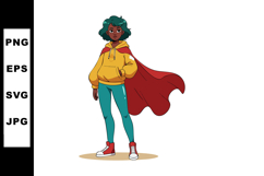 Young confident girl wearing red cape and casual clothes her Product Image 1