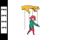 Hand controlling puppet strings with person marionette in gr Product Image 1