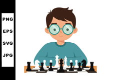 Young boy playing chess focused on strategy and game tactics Product Image 1