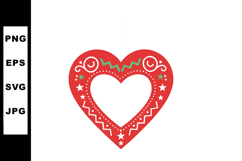 Red heart with decorative white and green folk art pattern v Product Image 1