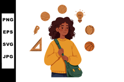 Young woman with curly hair holding bag surrounded by basket Product Image 1