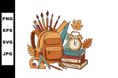 School supplies backpack books paintbrushes ruler compass au Product Image 1