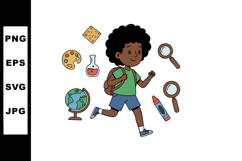 Boy Running with Backpack and School Supplies Science and Ar Product Image 1