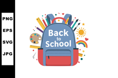 School Backpack with Stationery and Educational Supplies Vec Product Image 1
