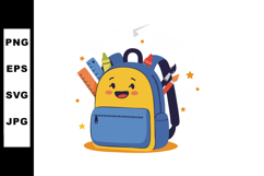 School backpack with stationery supplies including ruler, cr Product Image 1