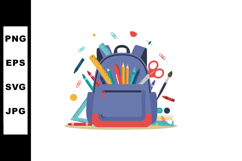 School backpack with colorful stationery tools and art suppl Product Image 1
