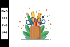 Stationery tools including scissors rulers pencil paintbrush Product Image 1